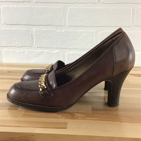 NATURALIZER brown heeled shoes ladies gold chain size 8 - Picture 1 of 14